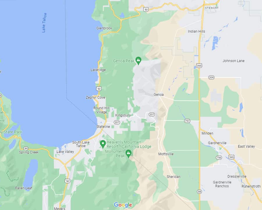 Map of South Lake Tahoe and Carson Valley